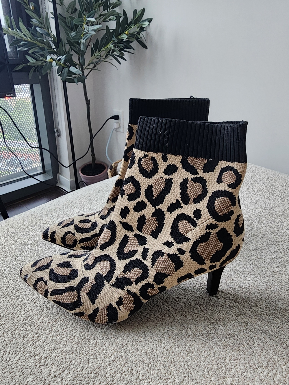 MIA Leopard Print Pointed Toe Ankle Boots - Black & Tan